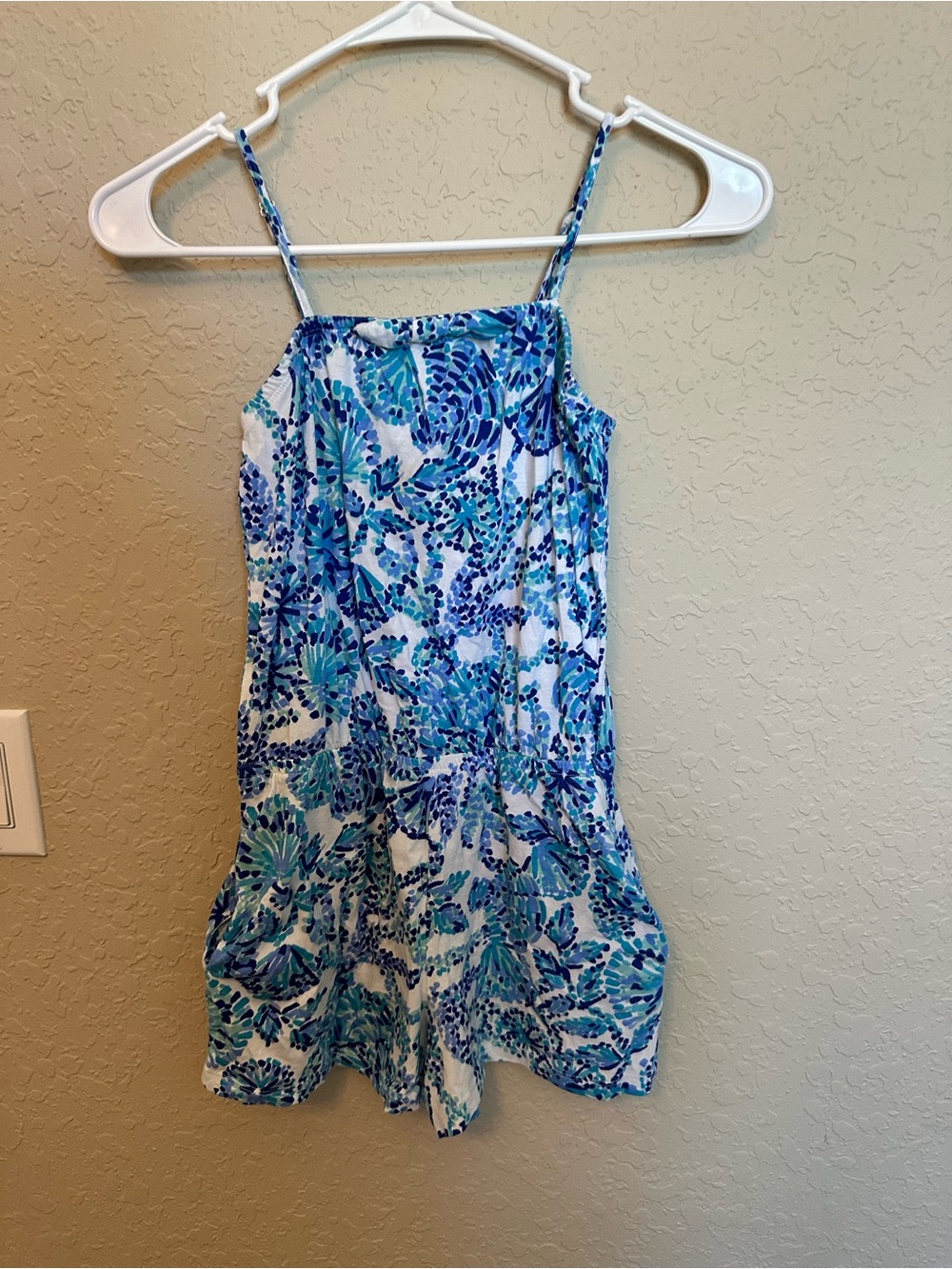 Lilly Pulitzer Blue Aqua Floral Spaghetti-Strap Romper